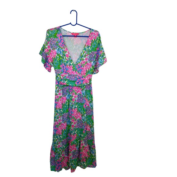 Lilly Pulitzer Dresses & Skirts - Lilly Pulitzer Verdant V Neck Faux Wrap Midi Dress‎ Floral Print Size M
